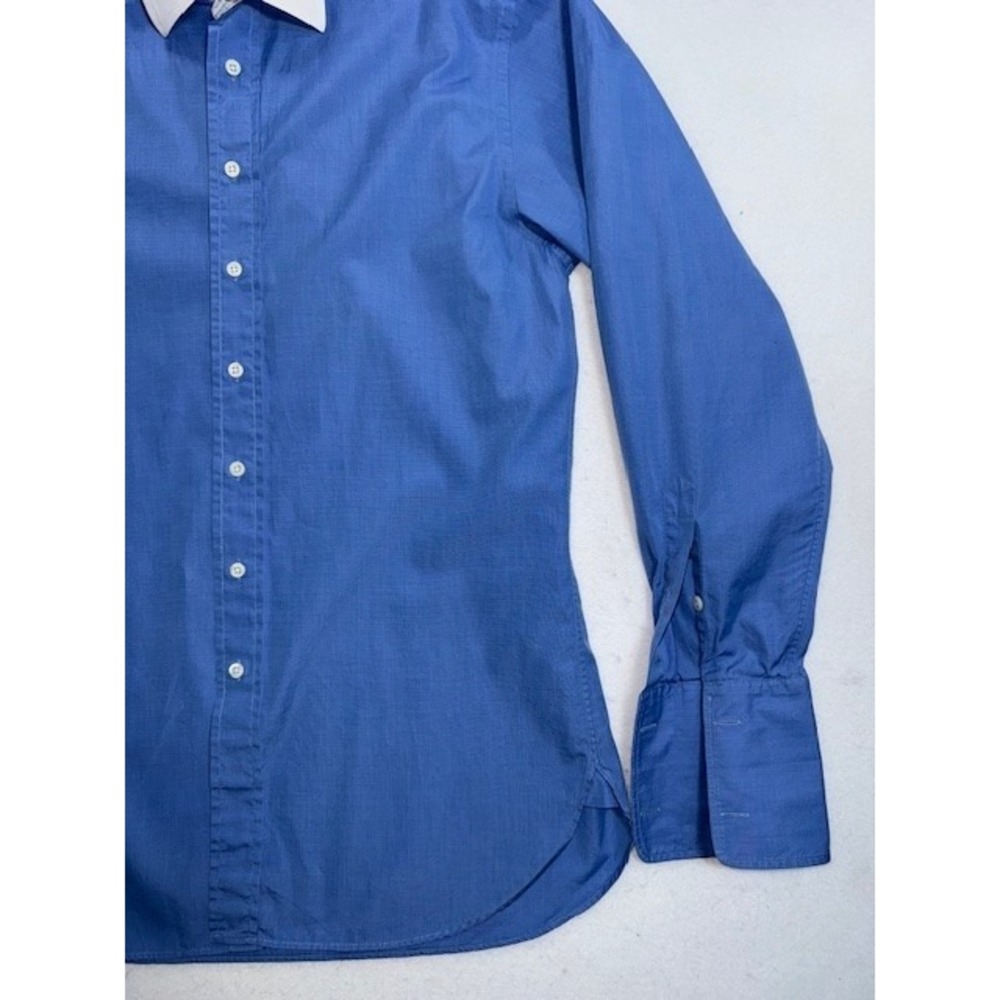 Paul Stuart Mens Shirt 15 1/2 36 M Solid Blue White Collar French Cuff Button Up - Picture 2 of 11